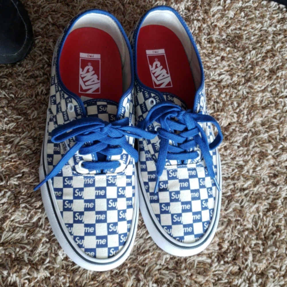 Authentic Supreme X Vans Blue Checker